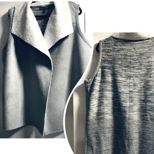 Plus size 3X  Soft Grey Faux Shearling Suede Front, Knit Sweater back Vest